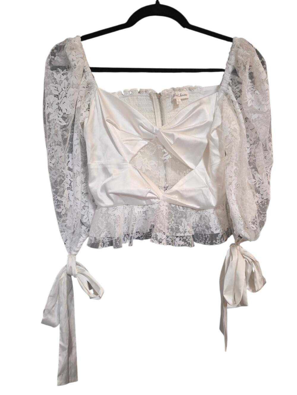 For Love & Lemons White Lace Poof Sleeve Cropped Blouse